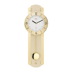 Standuhren.com 🕰️ AMS F5293 Funk-Pendelwanduhr mit hellem Holzgehäuse, goldfarbenen Messing-Akzenten und Mineralglas.