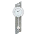 Standuhren.com AMS F5306 Funk-Pendelwanduhr mit Holzgehäuse, grauer Stein-Aluminium-Auflage und facettiertem Mineralglas.