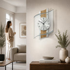 Standuhren.com 🕰️ AMS F5520 Funkwanduhr mit Sonoma-Holzoptik, Aluminium-Zifferblatt und geschwungenem Mineralglas.