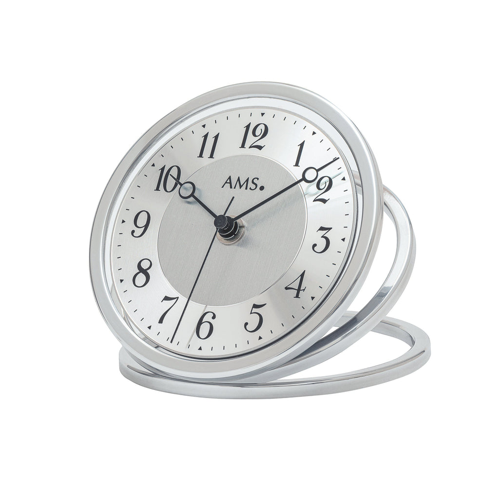 Standuhren.com 🕰️ AMS F5178 Funk-Tischuhr aus silbernem Aluminium mit modernem Zifferblatt und Mineralglas