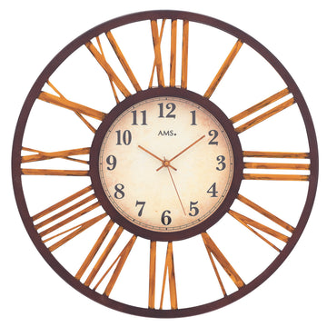 Standuhren.com 🕰️ AMS F5577 Funkwanduhr mit Metallgehäuse, Mineralglas und großen römischen Ziffern im Vintage-Stil