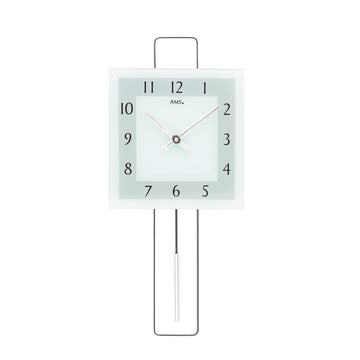 Standuhren.com 🕰️ AMS W7504 Pendelwanduhr mit modernem Metall-Design und bedrucktem Mineralglas in quadratischer Form