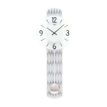 Standuhren.com 🕰️ AMS W7506 Pendelwanduhr mit silberfarbenem Holzgehäuse, Mineralglas-Zifferblatt und Quarz-Pendelwerk