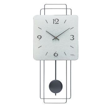 Standuhren.com 🕰️ AMS W7500 Pendelwanduhr mit quadratischem Aluminium-Zifferblatt und modernem Metall-Pendel