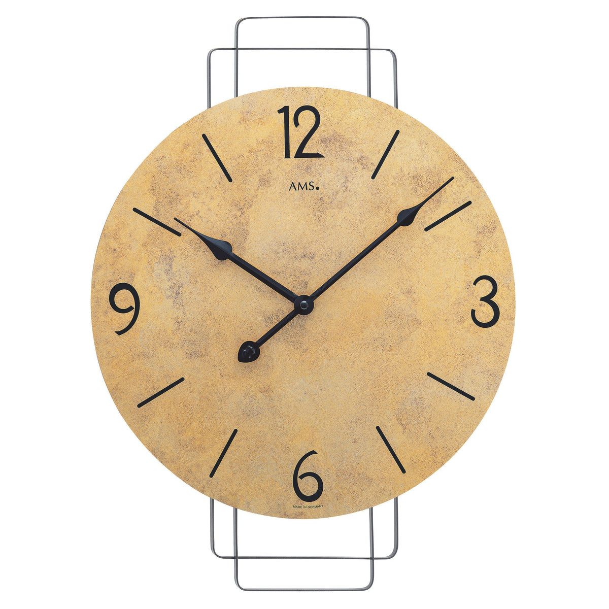 Standuhren.com 🕰️ AMS W9689 Wanduhr mit antikem Messing-Zifferblatt und modernem Metallrahmen in Goldbraun