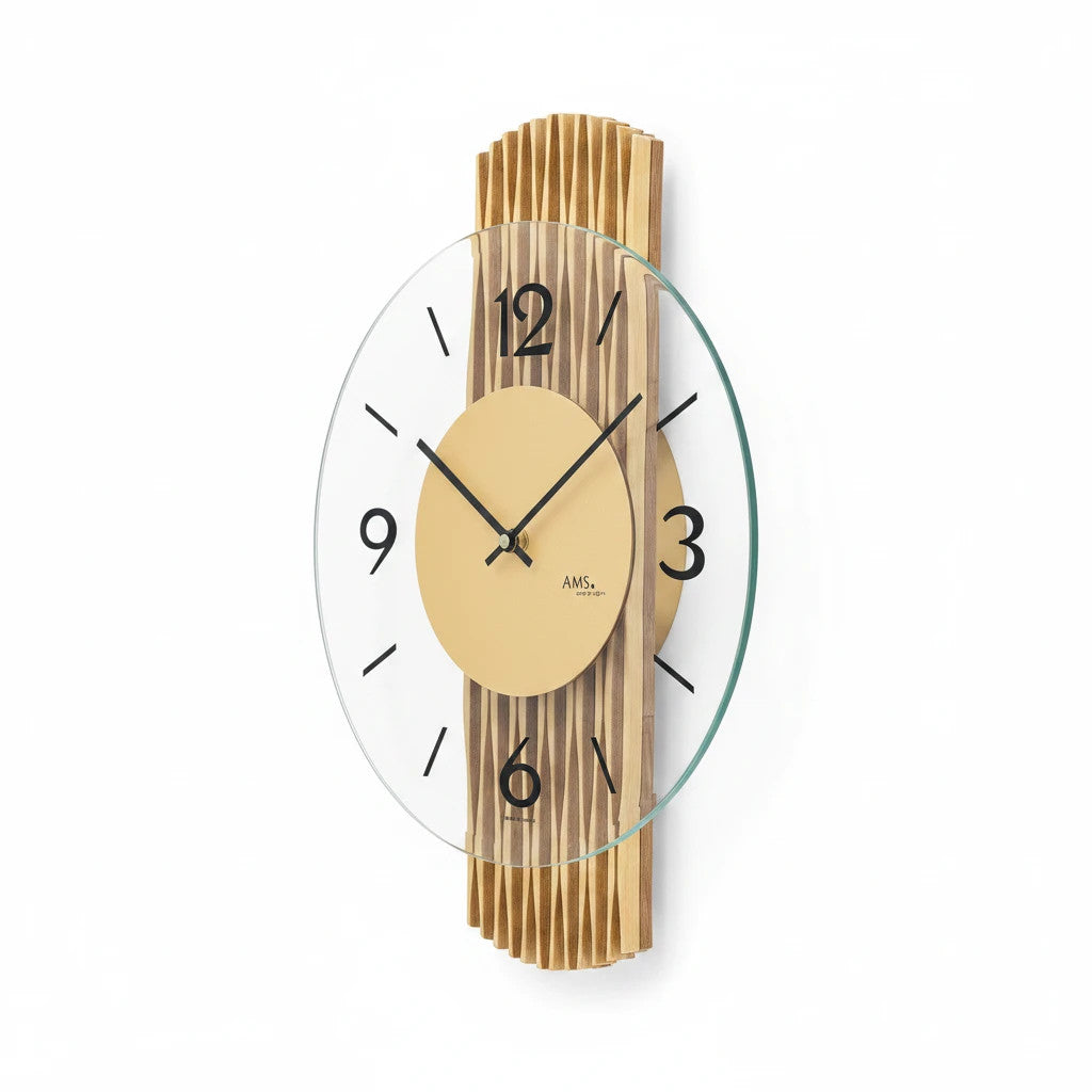 Standuhren.com 🕰️ AMS W9695 Wanduhr mit feingefräster Holzrückwand in Messingoptik und facettiertem Mineralglas