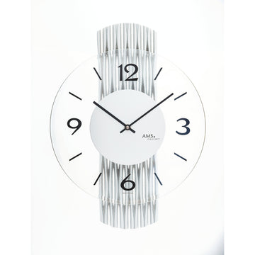 Standuhren.com 🕰️ AMS W9694 Wanduhr mit silberner Holzrückwand, Mineralglas-Zifferblatt und modernem Quarzwerk