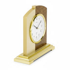 Standuhren.com 🕰️ AMS F5145 Funk-Tischuhr aus Holz und Kunstleder mit goldenen Aluminium-Akzenten in Seitenansicht
