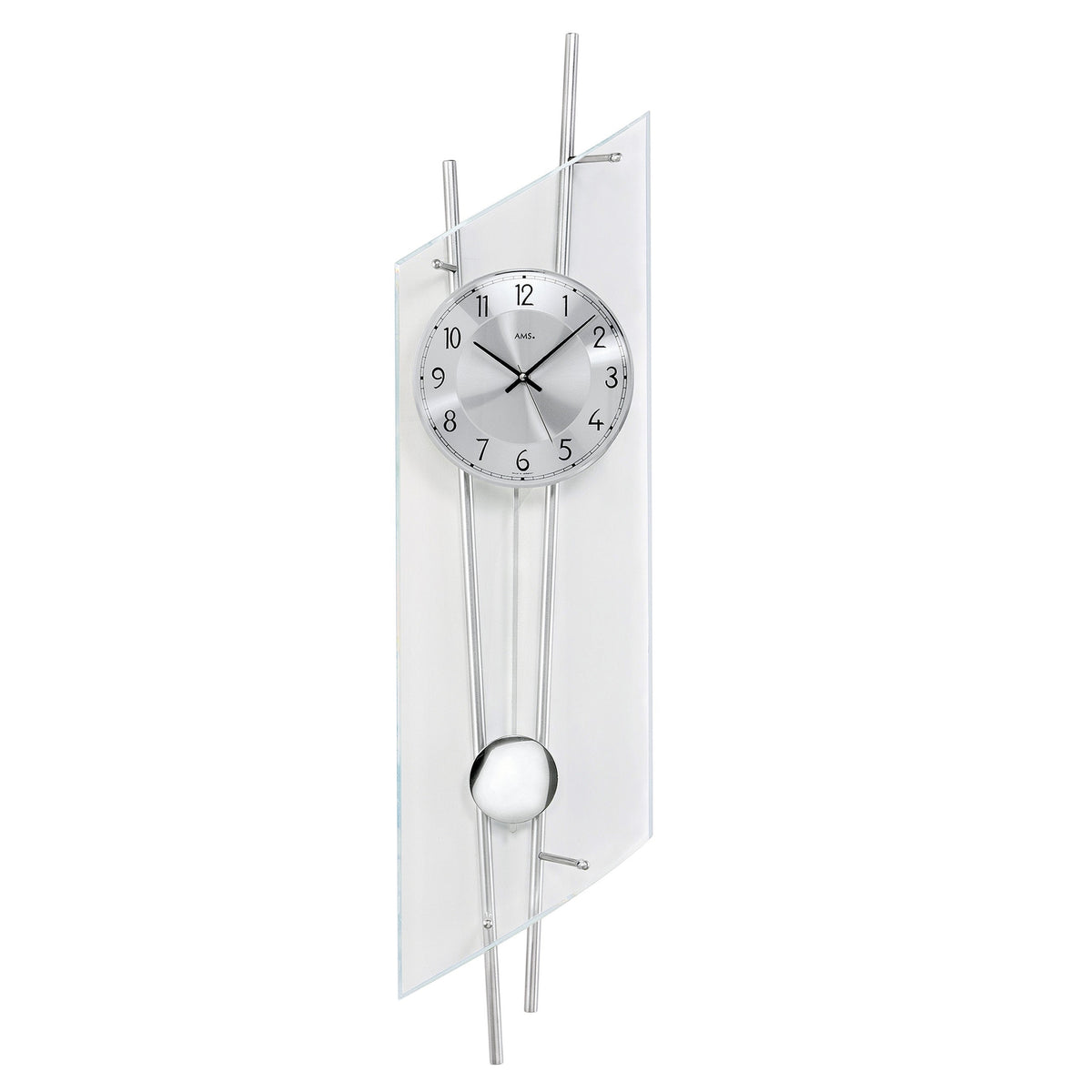 Standuhren.com 🕰️ AMS F5200 Funk-Pendelwanduhr mit modernem Metallgehäuse und facettiertem Mineralglas