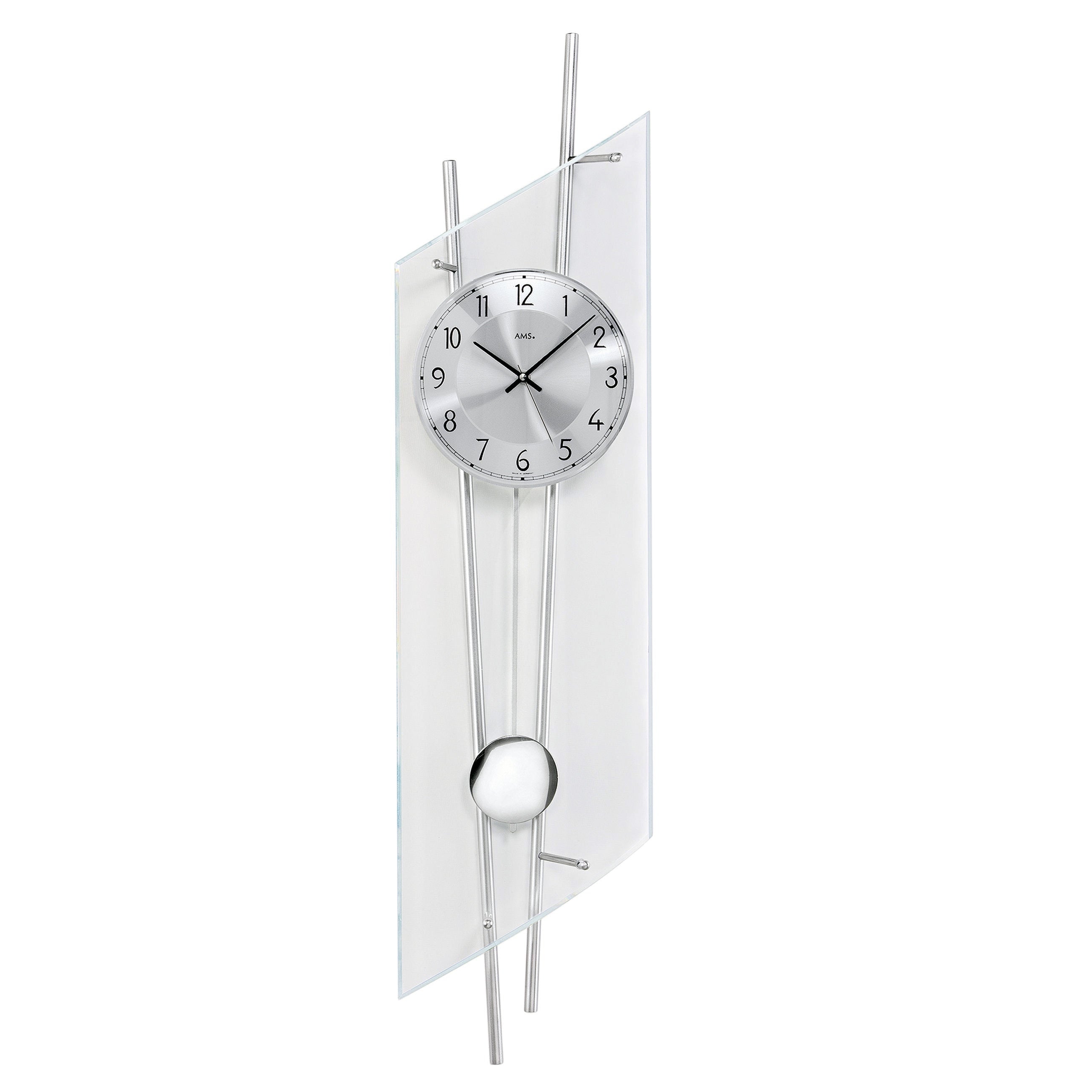 Standuhren.com 🕰️ AMS F5200 Funk-Pendelwanduhr mit modernem Metallgehäuse und facettiertem Mineralglas
