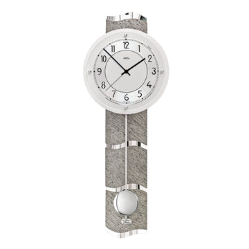 Standuhren.com 🕰️ AMS F5216 Funk-Pendelwanduhr mit geschwungener Naturstein-Rückwand und modernem Aluminium-Zifferblatt