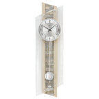 Standuhren.com 🕰️ AMS F5224 Pendel-Funkwanduhr mit Sonoma-Holz, Naturstein-Einlage und Aluminium-Zifferblatt.