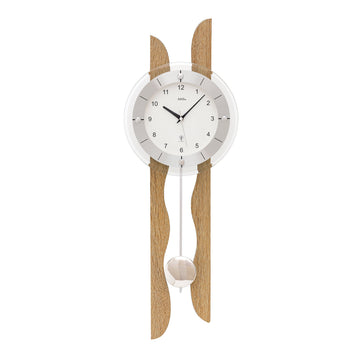 Standuhren.com 🕰️ AMS F5239 Funk-Pendelwanduhr mit eichenlackiertem Holzgehäuse, arabischen Ziffern und Mineralglas