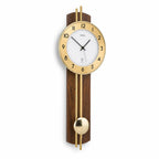 Standuhren.com 🕰️ AMS Funk-Pendelwanduhr mit Nussbaum-Holzrückwand, goldenem Aluminium-Zifferblatt und Pendel.
