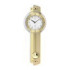 Standuhren.com 🕰️ AMS Funk-Pendelwanduhr mit goldener Messing-Applikation auf Holz und weißem Zifferblatt