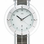 Standuhren.com 🕰️ AMS F5304 Funkwanduhr mit Pendel, Aluminium-Zifferblatt, Mineralglas und moderner Holzstruktur-Einlage