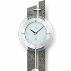 Standuhren.com 🕰️ AMS F5306 Funk-Pendelwanduhr mit grauem Stein, Aluminium und Holzgehäuse in modernem Design