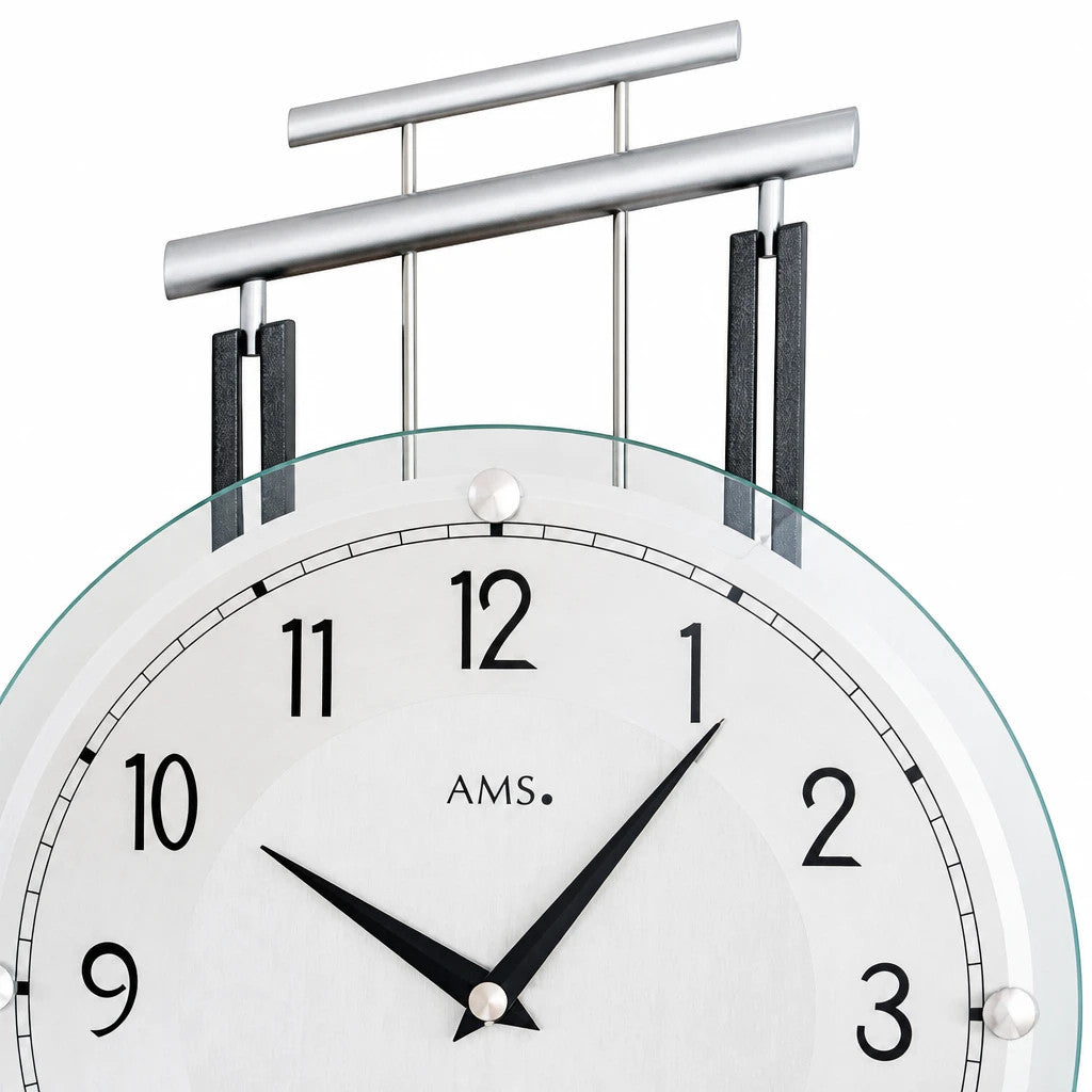 Standuhren.com 🕰️ AMS F5314 Funkwanduhr mit Pendel, Aluminium-Zifferblatt und modernem Metall-Holz-Gehäuse