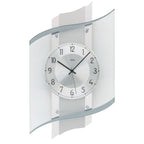 Standuhren.com 🕰️ AMS F5516 Funkwanduhr mit modernem Holzgehäuse, Aluminium-Zifferblatt und geschwungenem Mineralglas.