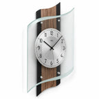 Standuhren.com 🕰️ AMS F5519 Funkwanduhr mit Holzgehäuse in Fossilstruktur, Aluminium-Zifferblatt und Mineralglas.