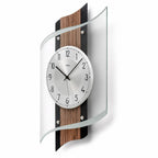 Standuhren.com 🕰️ AMS F5519 Funkwanduhr mit Holzgehäuse in Fossilstruktur, Aluminium-Zifferblatt und Mineralglas.