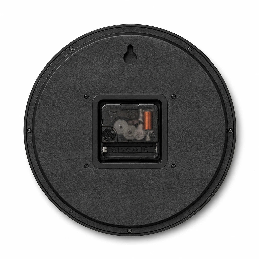 Rückseite der Standuhren.com 🕰️ Funkwanduhr AMS F5523 mit anthrazitlackiertem Holzgehäuse und Funkwerk