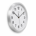 Standuhren.com 🕰️ AMS F5525 Funkwanduhr mit gebürstetem Aluminiumgehäuse, weißem Zifferblatt und Mineralglas.