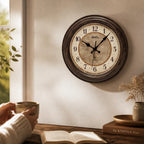 Standuhren.com 🕰️ AMS F5544 Funkwanduhr in Braun Antik mit klassischem Zifferblatt und Mineralglas an einer Wand
