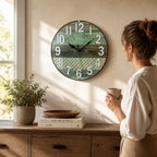 Standuhren.com 🕰️ AMS F5556 Funkwanduhr mit Holzoptik-Zifferblatt und gewölbtem Glas in modernem Wohnraum