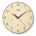 Standuhren.com 🕰️ AMS F5557 Funkwanduhr mit heller Holzoptik, braunen Ziffern und gewölbtem Glas