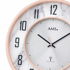 Standuhren.com 🕰️ AMS Funkwanduhr mit Marmoroptik-Gehäuse, Aluminium-Zifferblatt und Mineralglas-Abdeckung