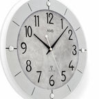 Standuhren.com 🕰️ AMS Funkwanduhr F5590 mit grauem Zifferblatt, Aluminium-Gehäuse und facettiertem Mineralglas
