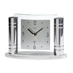 Standuhren.com 🕰️ AMS F5130 Funk-Tischuhr mit silbernem Metallgehäuse, Aluminium-Zifferblatt und gebogenem Mineralglas