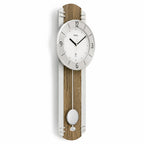 Standuhren.com 🕰️ AMS F5292 Funk-Pendelwanduhr mit Nussbaumdekor, Aluminium-Akzenten und weißem Zifferblatt