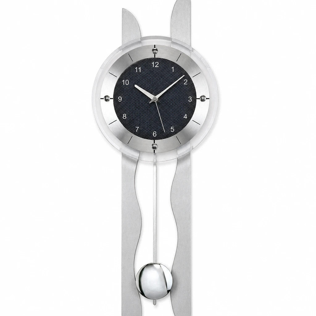 Standuhren.com 🕰️ AMS F5243 Funk-Pendelwanduhr mit silberner Holzrückwand, Aluminium-Frontreif und Mineralglas