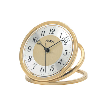Standuhren.com 🕰️ AMS F5179 Funk-Tischuhr aus Aluminium in Gold-Silber-Optik mit Mineralglas und modernem Design