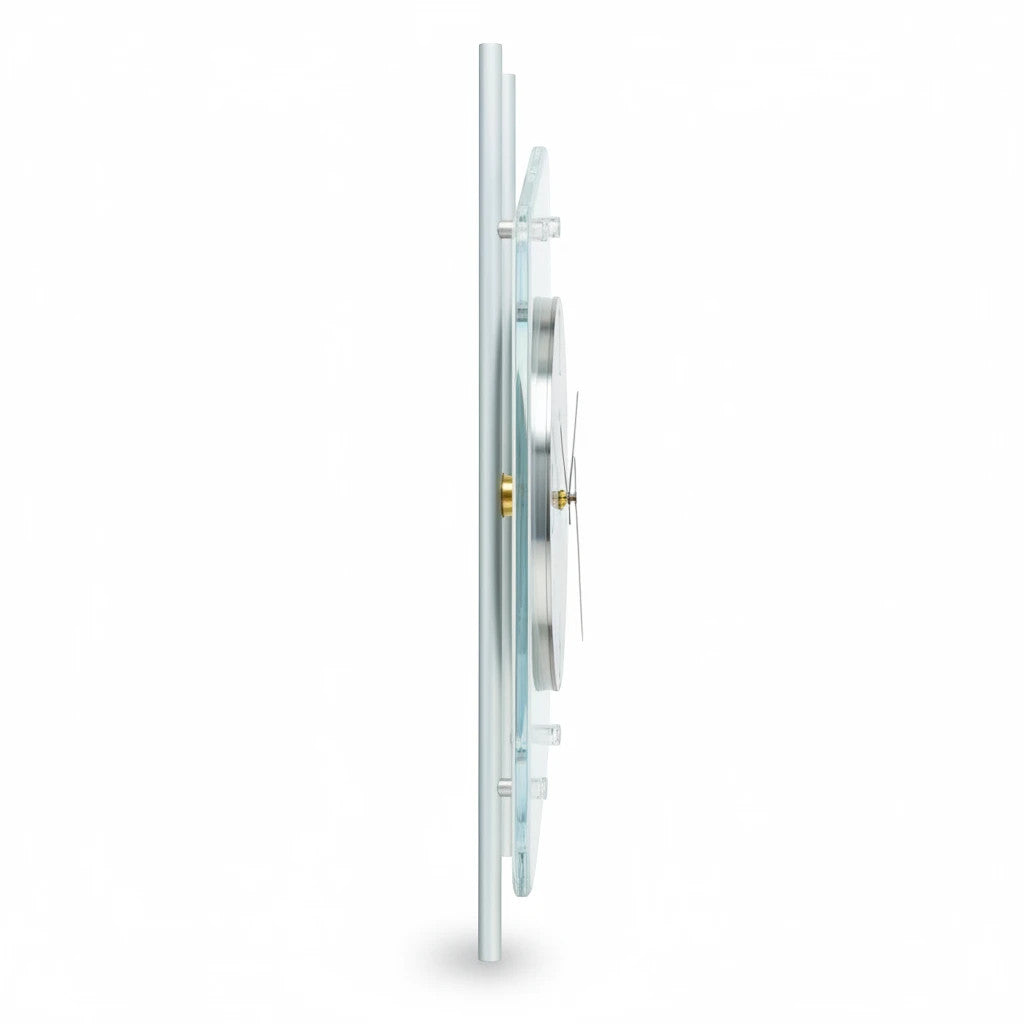 Standuhren.com 🕰️ AMS F5582 Funkwanduhr in Seitenansicht mit silbernen Metallstäben und Aluminium-Zifferblatt