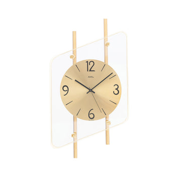 Standuhren.com 🕰️ Funkwanduhr AMS F5583 mit messinglackierten Metallstäben, Aluminium-Zifferblatt und Rauten-Glasdesign.