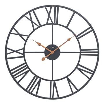 Standuhren.com 🕰️ AMS W9685 Wanduhr mit schwarzem Metallgehäuse und römischen Ziffern im modernen Design