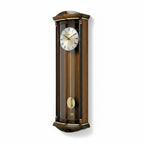 Standuhren.com 🕰️ AMS Funk-Pendelwanduhr aus Nussbaum-Massivholz mit Wurzelholz-Pianofinish und goldenem Pendel