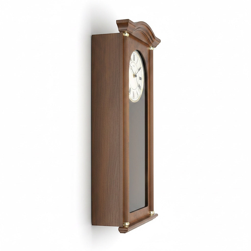 Standuhren.com 🕰️ AMS F5014-1 Pendel-Funkwanduhr aus dunklem Nussbaumholz mit klassischem Zifferblatt und Schlagwerk