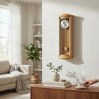 Standuhren.com 🕰️ AMS Pendel-Funkwanduhr aus hellem Erlenholz mit Wurzelholz-Pianofinish und Aluminium-Zifferblatt
