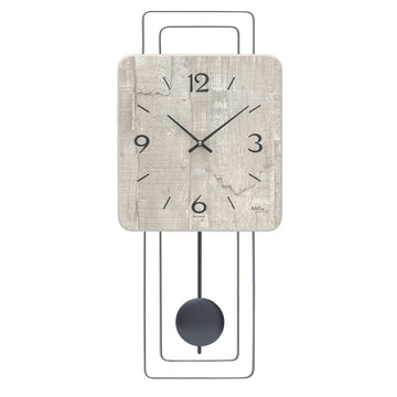 Standuhren.com 🕰️ AMS W7503 Pendelwanduhr mit modernem Betonoptik-Zifferblatt und elegantem Metall-Pendel