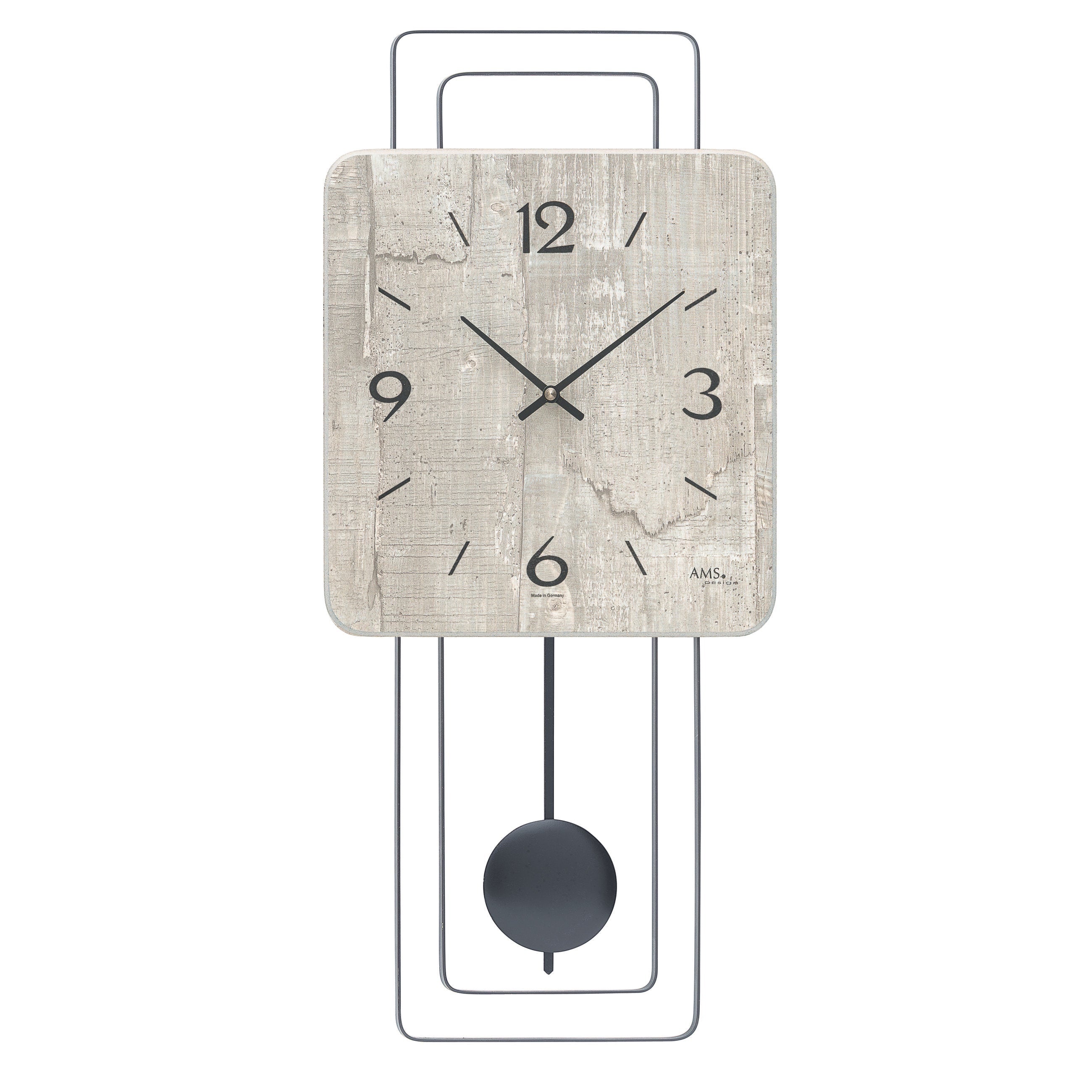 Standuhren.com 🕰️ AMS W7503 Pendelwanduhr mit modernem Betonoptik-Zifferblatt und elegantem Metall-Pendel