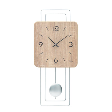 Standuhren.com 🕰️ AMS W7502 Pendelwanduhr mit quadratischem Holzgehäuse in Sonoma-Optik und silbernem Pendel