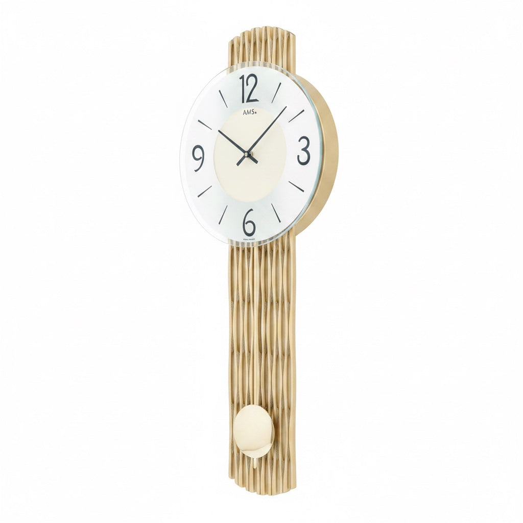 Standuhren.com 🕰️ AMS W7507 Pendelwanduhr mit feingefrästem Holzgehäuse in eleganter Messingoptik und Mineralglas