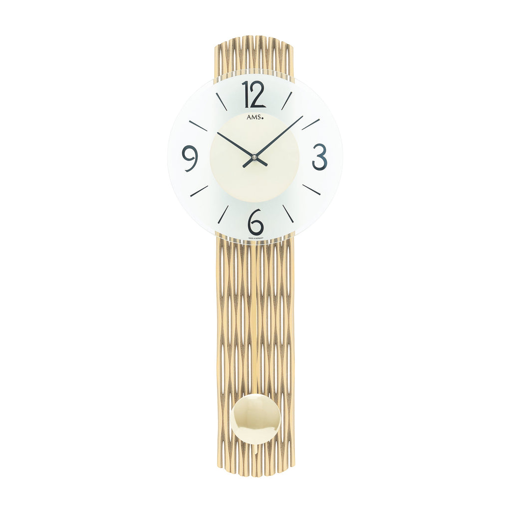 Standuhren.com 🕰️ AMS W7507 Pendelwanduhr mit feingefrästem Holzgehäuse in Messingoptik und facettiertem Mineralglas