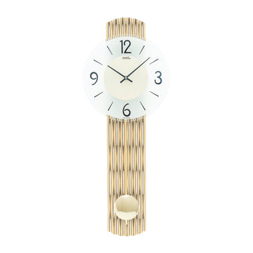 Standuhren.com 🕰️ AMS W7507 Pendelwanduhr mit feingefrästem Holzgehäuse in Messingoptik und facettiertem Mineralglas
