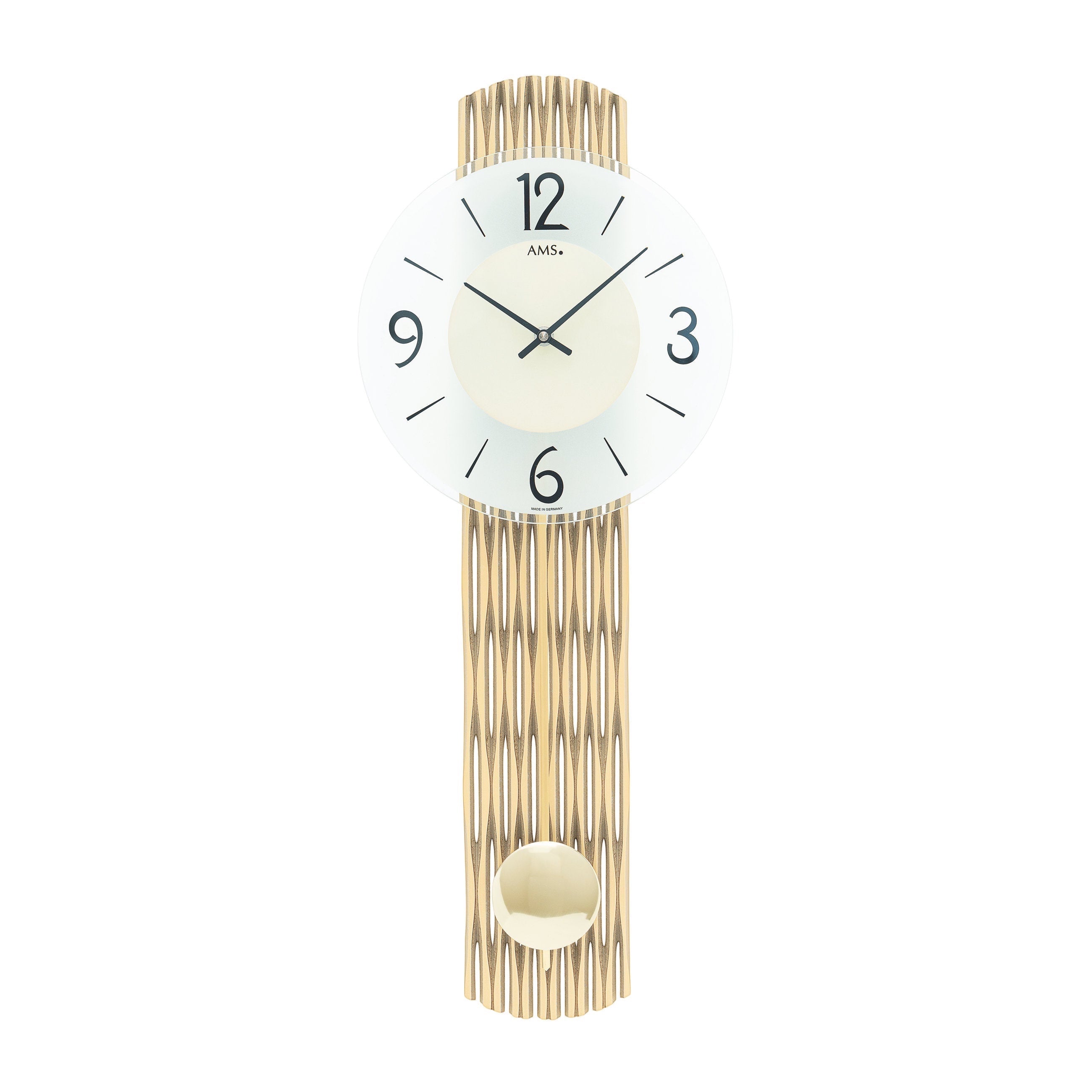 Standuhren.com 🕰️ AMS W7507 Pendelwanduhr mit feingefrästem Holzgehäuse in Messingoptik und facettiertem Mineralglas