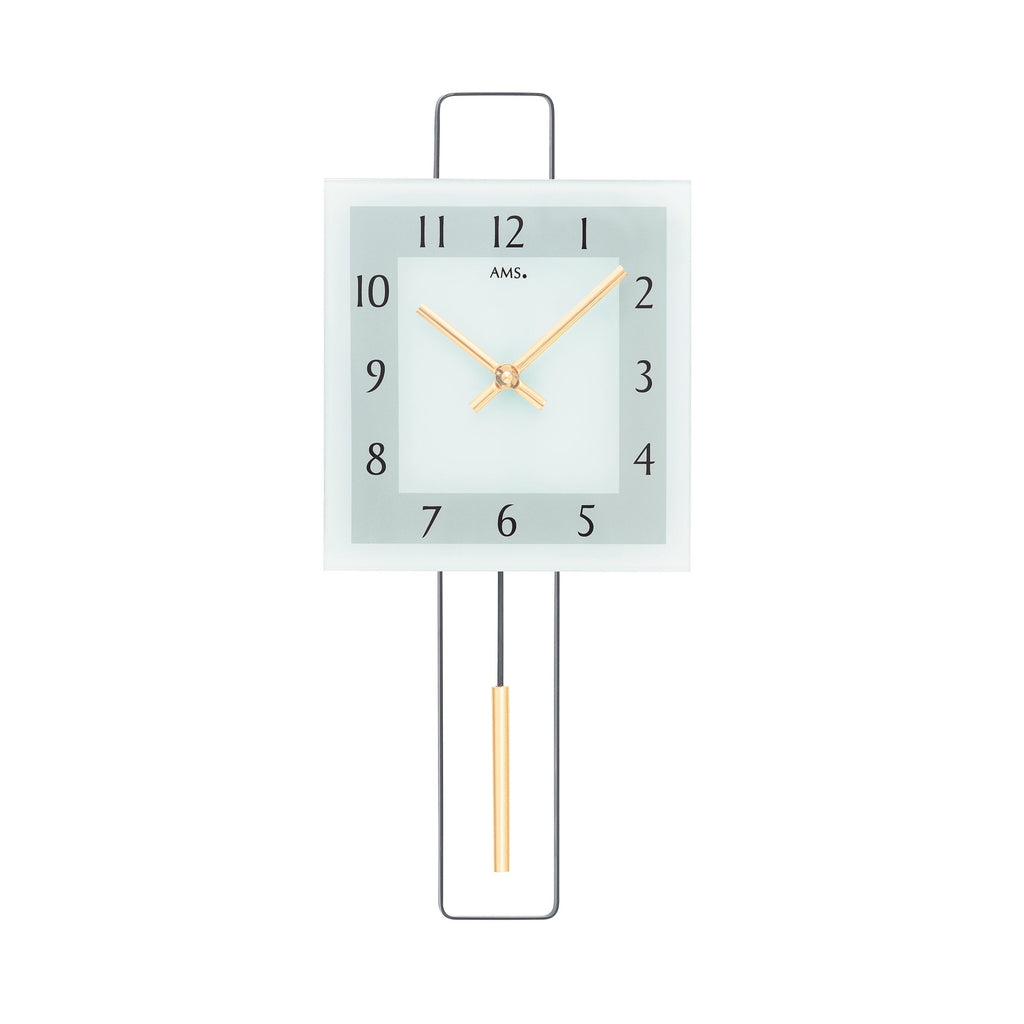 Standuhren.com 🕰️ AMS W7505 Pendelwanduhr mit quadratischem Mineralglas-Zifferblatt und modernem Metall-Design